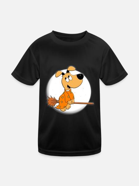 MOND - HEXE - HUND - MONDSCHEIN - HALLOWEEN - Kinder Funktions-T-Shirt - Schwarz - Vorne