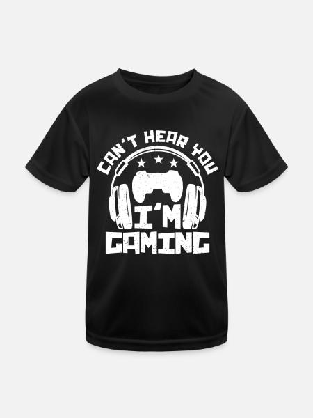Funny Gaming Gamer Quotes with Headphones - Kids Functional T-Shirt - black - Front