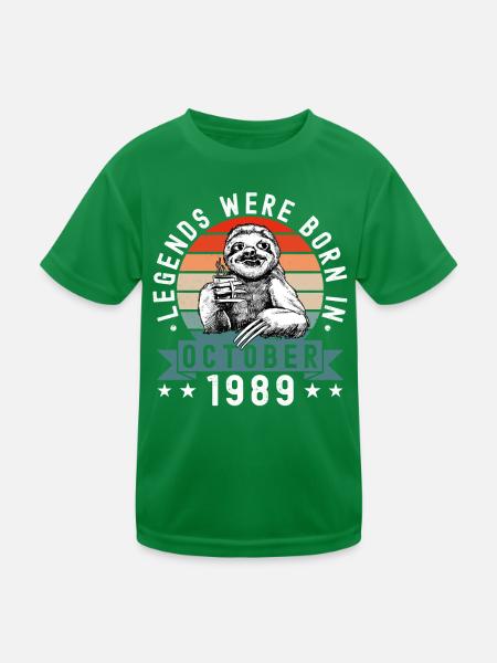Legends Were Born In October 1989 Sloth Sloth - Kids Functional T-Shirt - kelly green - Front