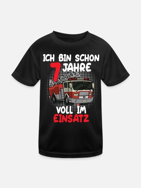 Ich bin schon 7 Jahre voll im Einsatz Feuerwehr - Kinder Funktions-T-Shirt - Schwarz - Vorne