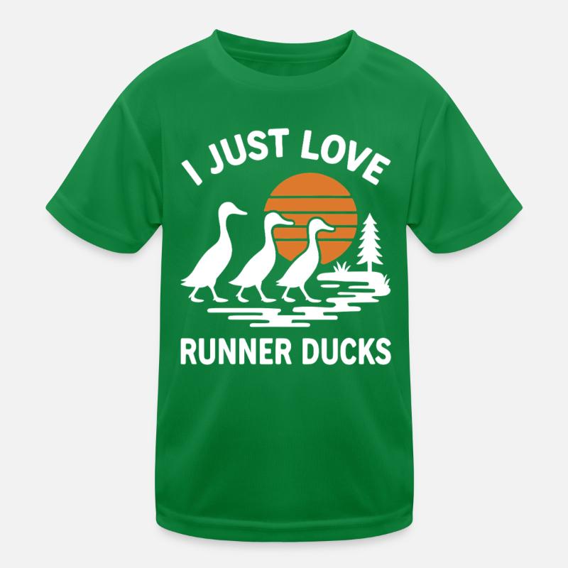 Running Ducks Sunset I Just Love Runner Ducks Kids Functional T-Shirt