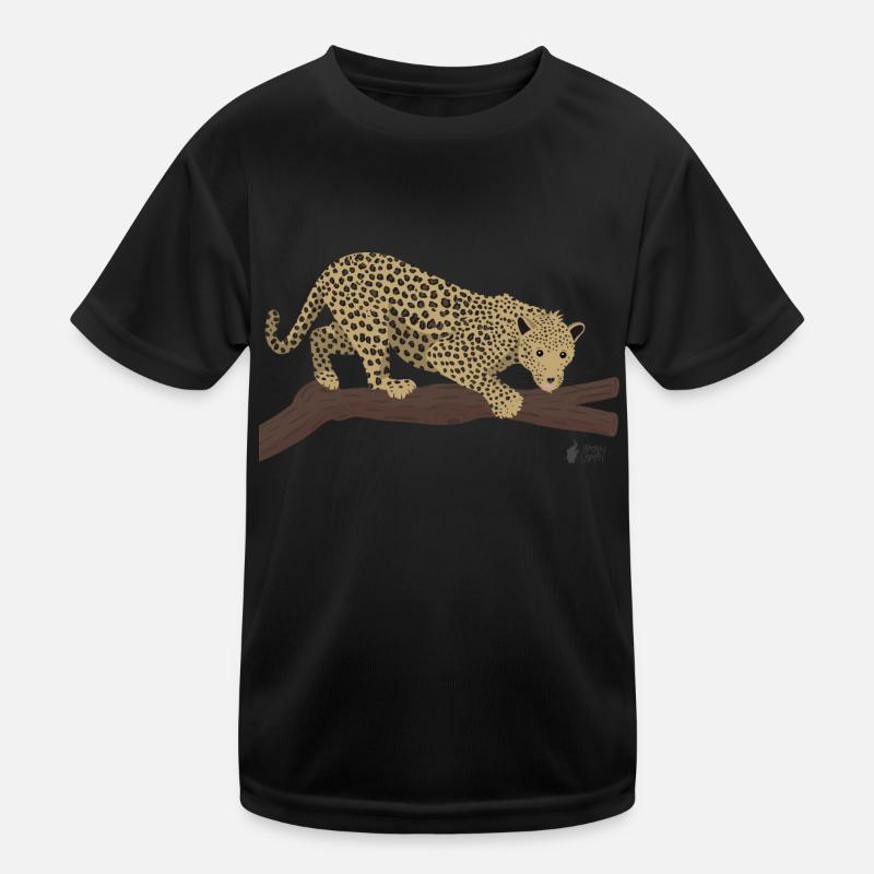 Leopard - Kinder Funktions-T-Shirt - Schwarz