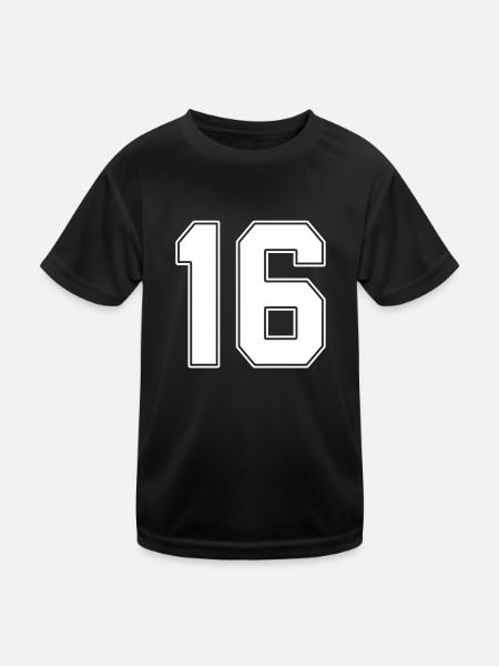 16 Jahre Trikot Nummer 16 - Kinder Funktions-T-Shirt - Schwarz - Vorne