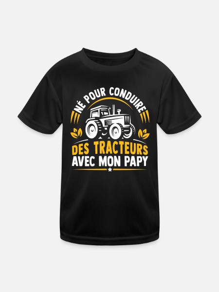 Né pour conduire des tracteurs avec mon papy - T-shirt sport Enfant - noir - Devant
