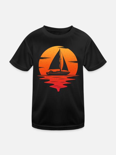 Retro Segelboot - Kinder Funktions-T-Shirt - Schwarz - Vorne