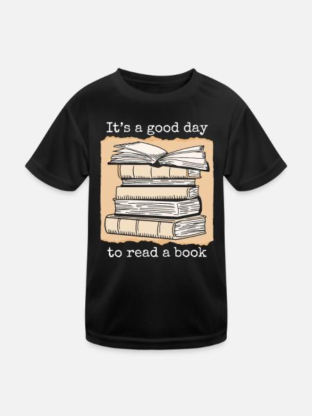 Bücher Buch lesen Bücherei Bibliothek Bücherwurm - Kinder Funktions-T-Shirt - Schwarz - Vorne