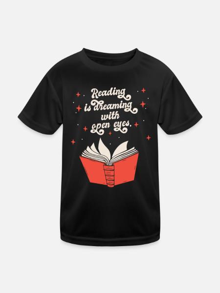 Bücher Buch lesen Bücherei Bibliothek Bücherwurm - Kinder Funktions-T-Shirt - Schwarz - Vorne