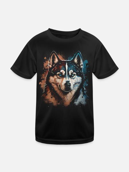 Chien Husky Sibérien - T-shirt sport Enfant - noir - Devant