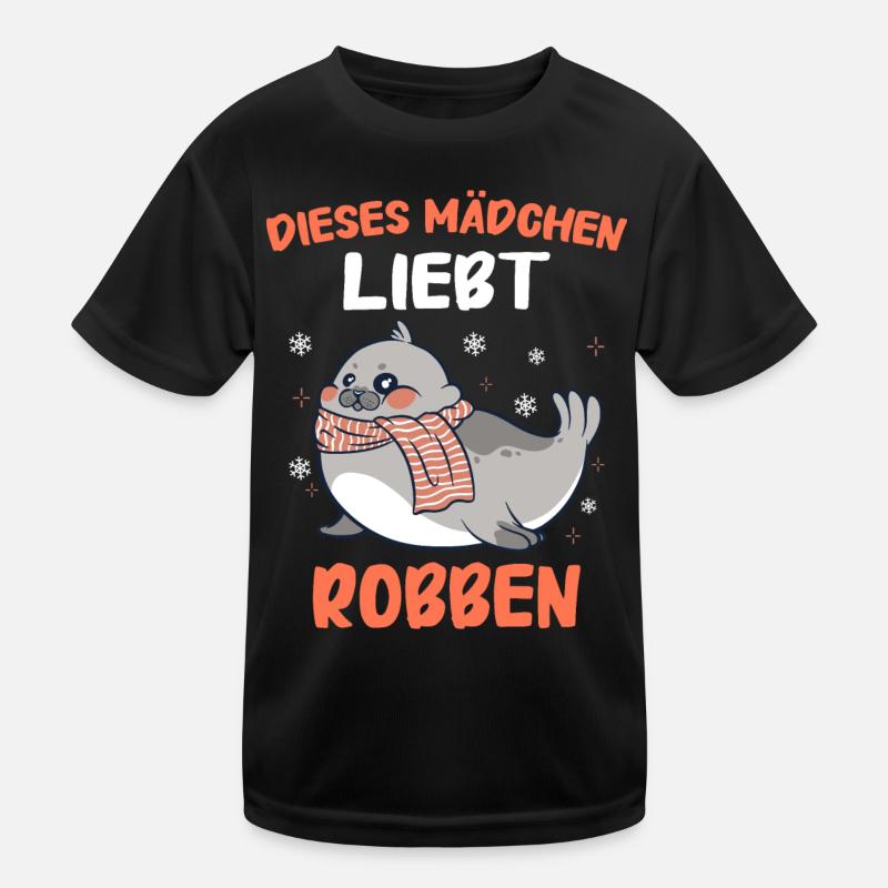 Robbe Robben Seerobbe Seelöwe Tier Seehund - Kinder Funktions-T-Shirt - Schwarz