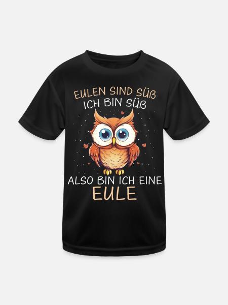 Nachteule Eule Eulen Vogel - Kinder Funktions-T-Shirt - Schwarz