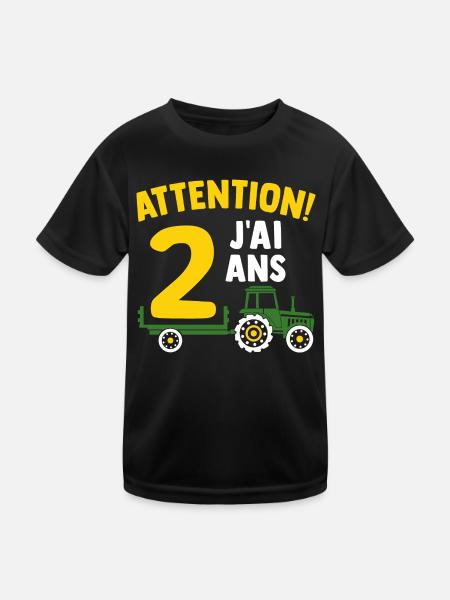 Attention j'ai 2 ans enfant cadeau 2 ans tracteur - T-shirt sport Enfant - noir - Devant