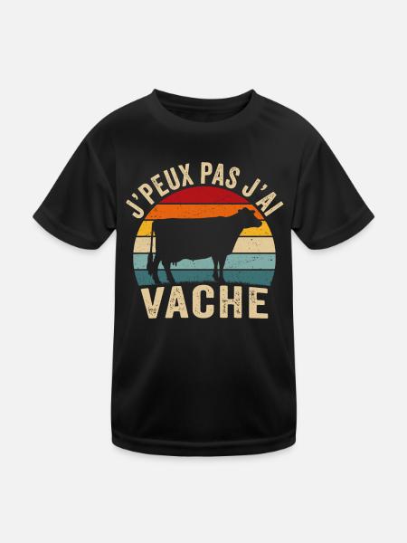 j'peux pas j'ai vache retro t-shirt vaches - T-shirt sport Enfant - noir - Devant