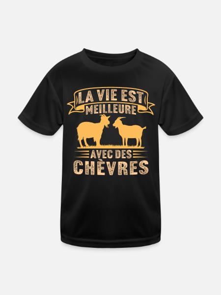 la vie est meilleure avec des chèvres - T-shirt sport Enfant - noir - Devant