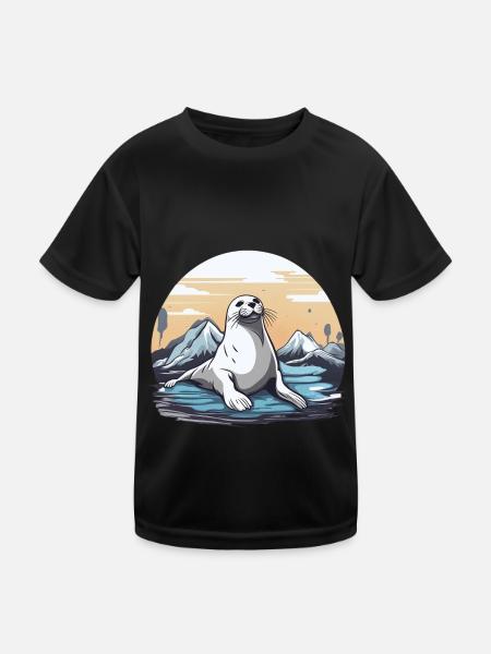Mignon phoque lion de mer animal marin océan - T-shirt sport Enfant - noir - Devant