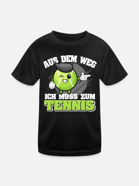Lustiger Tennisspieler Cartoon ich muss zum Tennis - Kinder Funktions-T-Shirt - Schwarz - Vorne