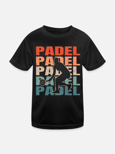 Cool Retro Text Silhouette Padel - Kids Functional T-Shirt - black - Front