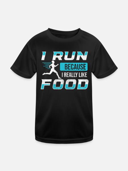 Je cours parce que j’aime beaucoup food Funny Runner - T-shirt sport Enfant - noir - Devant