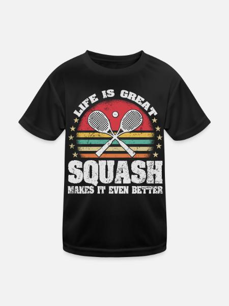 Life is Great Squash Makes It Better Retro Squash - Kids Functional T-Shirt - black - Front