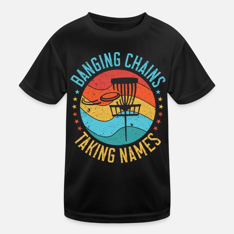 Retro Sunset Banging Chains prend des noms Disc Golf T-shirt sport Enfant