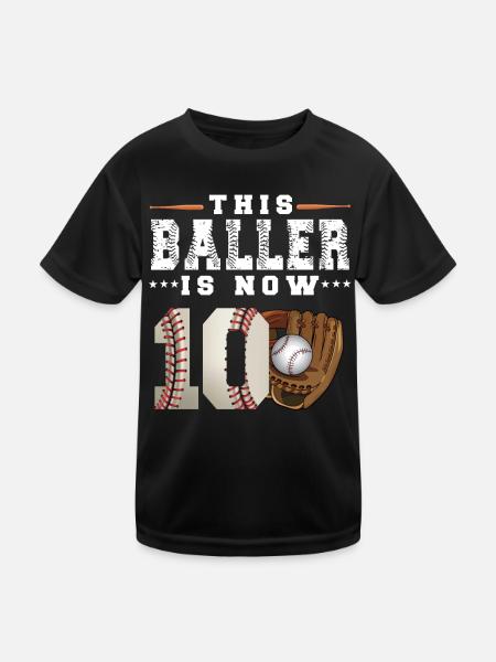 This Baller is now 10 Baseball 10th Birthday - Kids Functional T-Shirt - black - Front