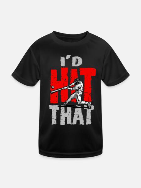 Baseball Spruch I'd Hit That Baseball - Kinder Funktions-T-Shirt - Schwarz - Vorne