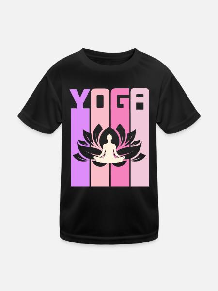 Retro Lotus Flower Meditating Yoga - Kinder Funktions-T-Shirt - Schwarz - Vorne