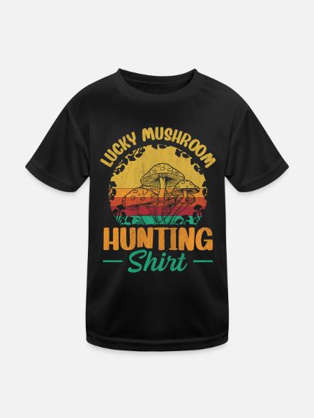 Chasse aux champignons chanceux Chasse aux champignons - T-shirt sport Enfant - noir - Devant