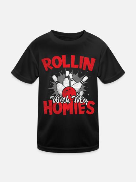 Rollin with my Homies Retro Bowling Geschenk - Kinder Funktions-T-Shirt - Schwarz - Vorne