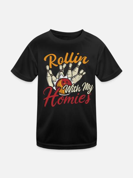 Rollin with my Homies Retro Bowling Geschenk - Kinder Funktions-T-Shirt - Schwarz - Vorne