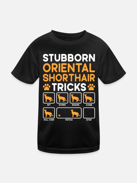 Stubborn Tricks Oriental Shorthair Cat - Kids Functional T-Shirt - black - Front