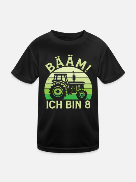 Ich bin 8 Jahre Drei Junge 8. Geburtstag Traktor - Kinder Funktions-T-Shirt - Schwarz - Vorne