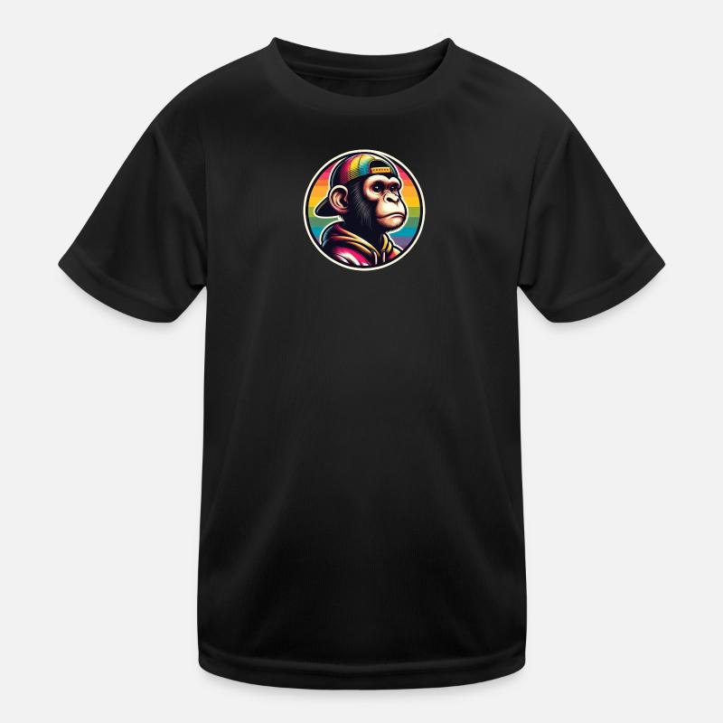 Affe Hoodie Cap Regenbogen - Kinder Funktions-T-Shirt - Schwarz