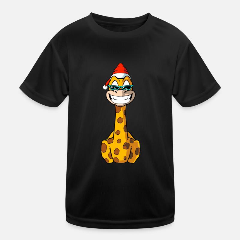 Christmas giraffe with santa hat Kids Functional T-Shirt