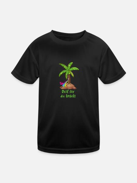 reif für die insel,urlaub,ferien,palme,insel - Kinder Funktions-T-Shirt - Schwarz - Vorne