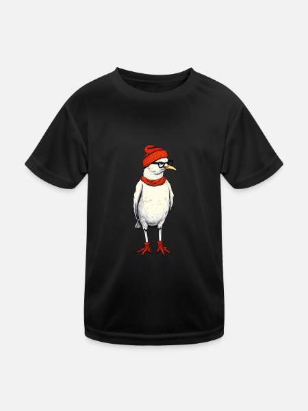 Hipster Seagull - Kids Functional T-Shirt - black