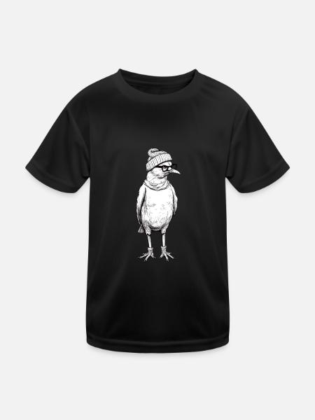 Hipster Möwe - Kinder Funktions-T-Shirt - Schwarz