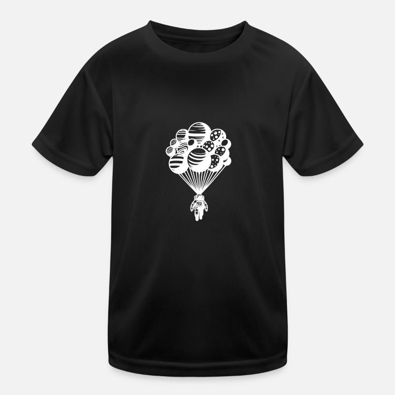 Astronaut im Kosmos mit schwebenden Planeten Kinder Funktions-T-Shirt