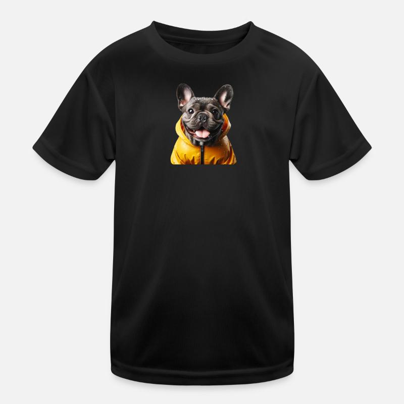 Joyeux bouledogue français en imperméable T-shirt sport Enfant