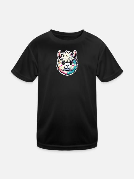 Alpaka Kopf bunt - Kinder Funktions-T-Shirt - Schwarz