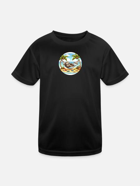 Paresseux de plage dans un hamac - T-shirt sport Enfant - noir - Devant