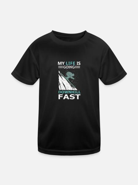 Mein Leben geht bergab Schnelles Skifahren Wintersport - Kinder Funktions-T-Shirt - Schwarz - Vorne
