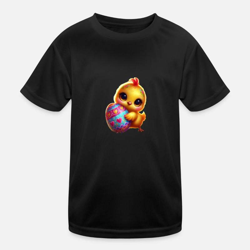 Ostern-Kücken mit Ei - Kinder Funktions-T-Shirt - Schwarz