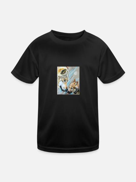 Wolfmama und Wolfjunges - Kinder Funktions-T-Shirt - Schwarz