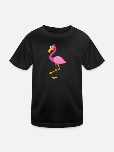 Großer Flamingo Urlaub Hawaii Tiermotiv Cartoon - Kinder Funktions-T-Shirt - Schwarz - Vorne