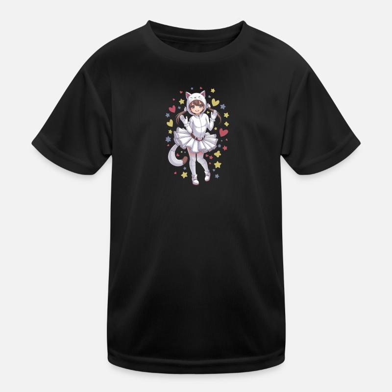 Anime-Mädchen in einem Katzenkostüm Kinder Funktions-T-Shirt
