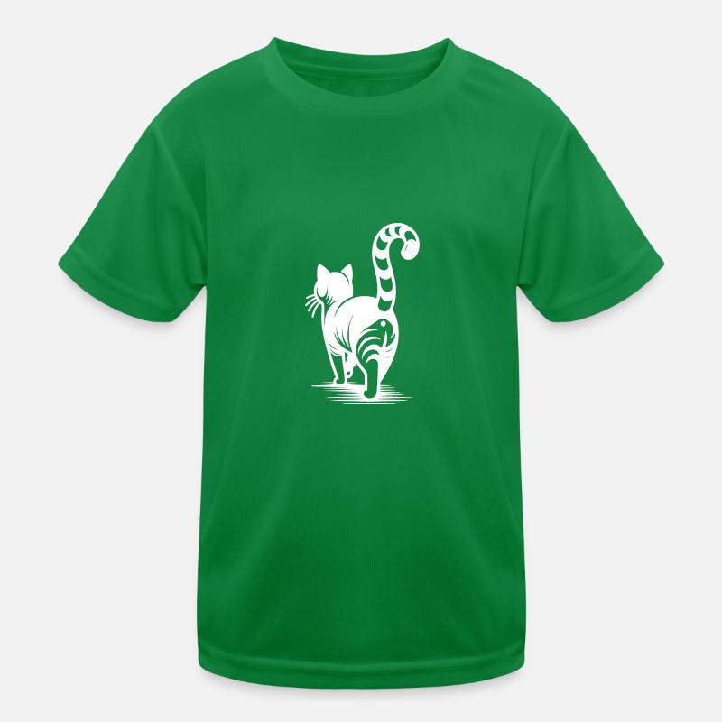 Elegant cat with stripes in back view Kids Functional T-Shirt