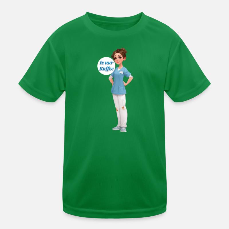 Kaffee-Nurse: Cartoonpflegerin im Dienst Kinder Funktions-T-Shirt