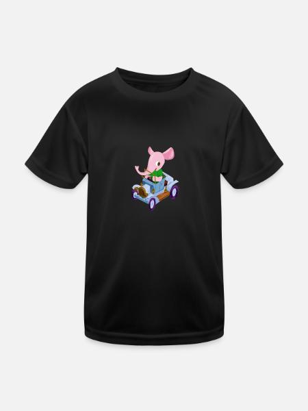 Elephant in a vintage car - Kids Functional T-Shirt - black