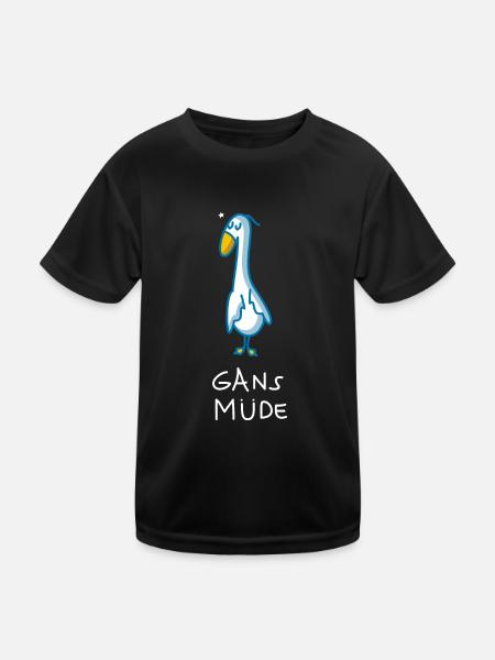 Gans müde - Kinder Funktions-T-Shirt - Schwarz - Vorne