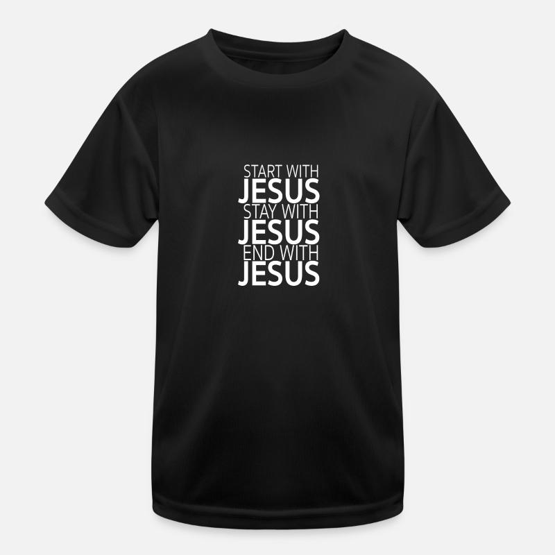 Start with Jesus - Kinder Funktions-T-Shirt - Schwarz
